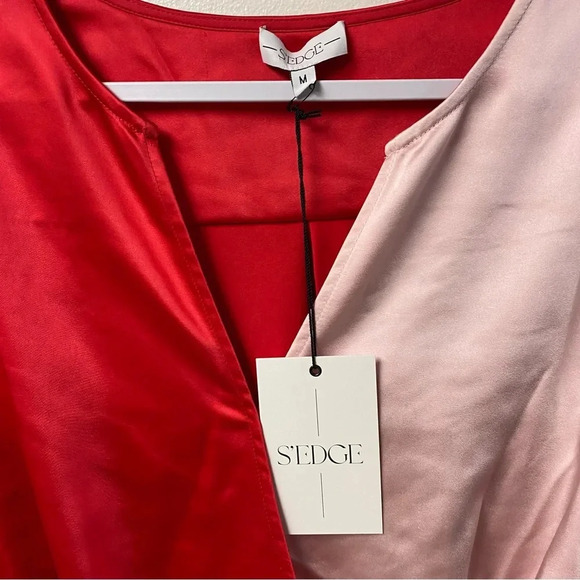 S’Edge NWT Astrid Light Pink‎ Fuchsia Colorblock V Neck Top Blouse Size Medium - Picture 3 of 6